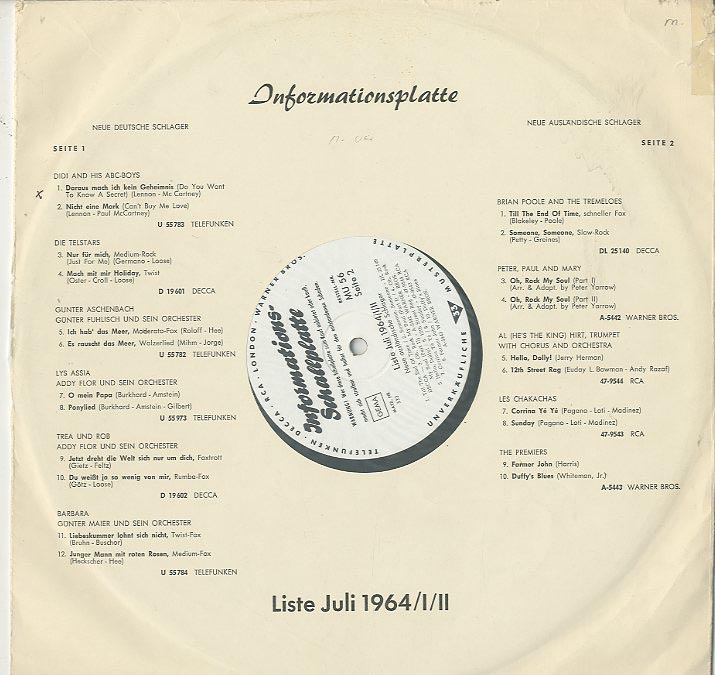 Albumcover TELDEC Informations-Schallplatte - 1964/7 Informationsschallplatte Liste Juli 1964/I/II