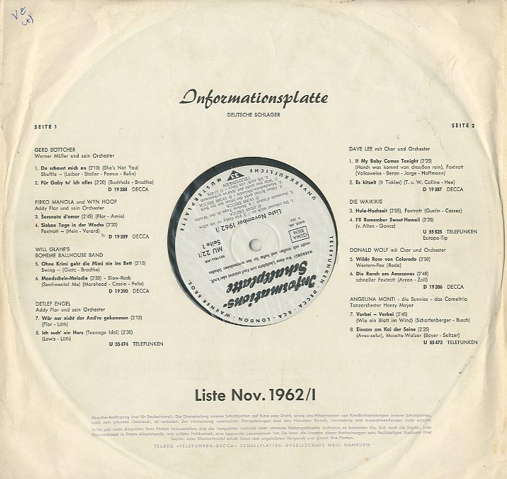 Albumcover TELDEC Informations-Schallplatte - 1962/11 November 1962/I
