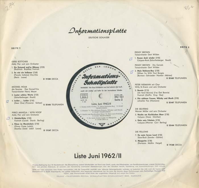 Albumcover TELDEC Informations-Schallplatte - 1962 - Liste Juni 1962/II