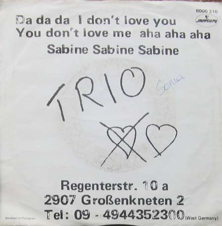 Albumcover Trio - Da da da I don´t love you You don´t love me aha aha aha (englisch/deutsch)/Sabine Sabine Sabine (deutsch)