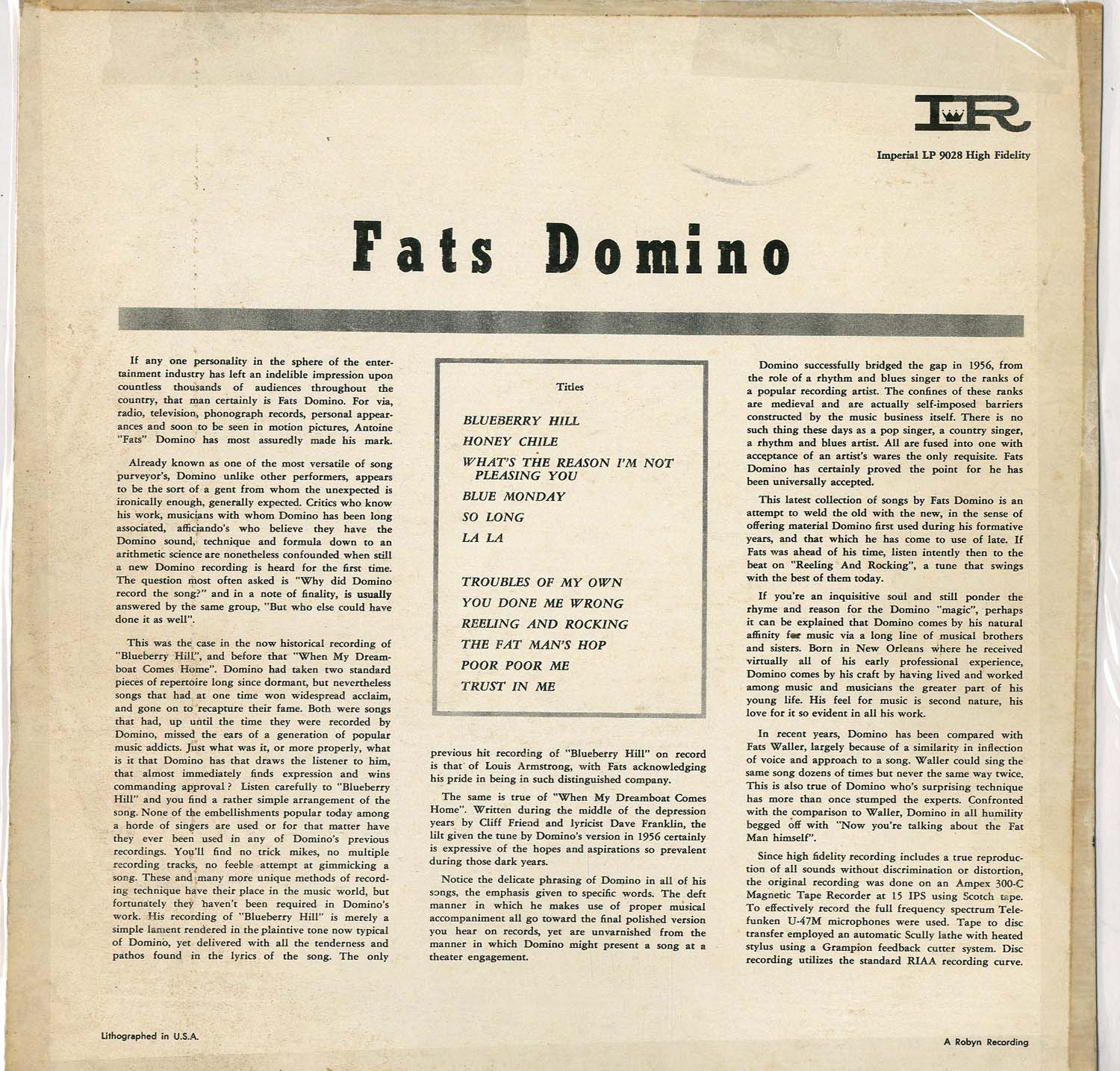 Albumcover Fats Domino - This Is Fats Domino (OHNE FRONT-COVER-)