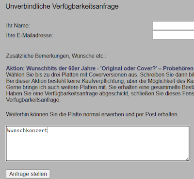 Screenshot Ansicht der Verfügbarkeitsanfrage