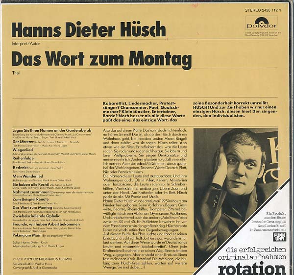 Albumcover Hanns-Dieter Hüsch - Das Wort zum Montag