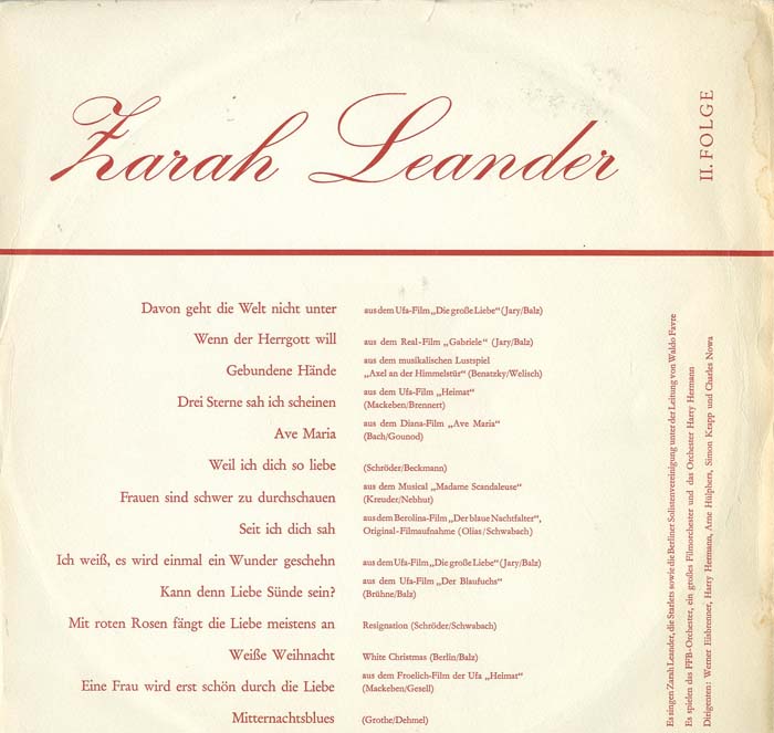 Albumcover Zarah Leander - Zarah Leander II. Folge