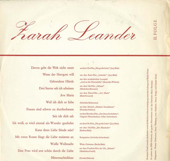 Albumcover Zarah Leander - Zarah Leander II. Folge