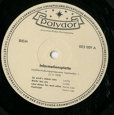 Albumcover Polydor Informationsplatte - 1959/9 September I  (2.9.1959) 25 cm