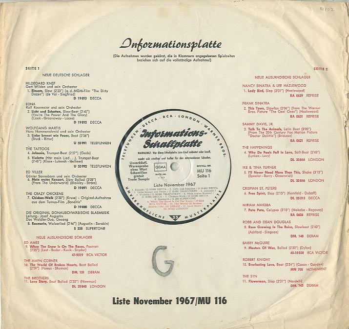 Albumcover TELDEC Informations-Schallplatte - 1967/11 Informationsplatte Liste November 1967 / MU 116 
