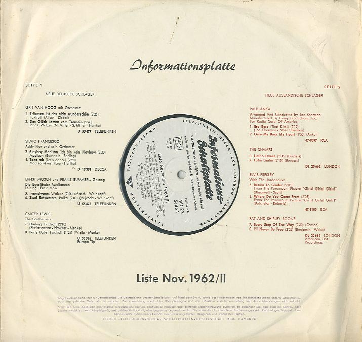 Albumcover TELDEC Informations-Schallplatte - 1962/11 November 1962/II