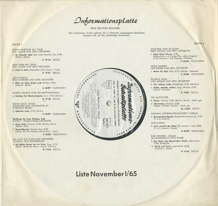 Albumcover TELDEC Informations-Schallplatte - 1965/11 Informationsplatte Liste November I/65