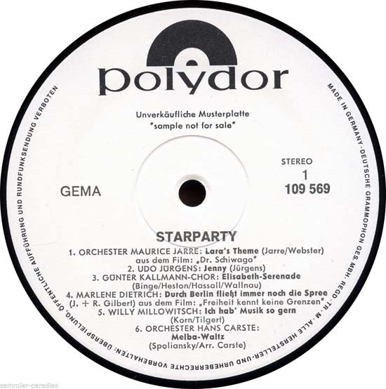Albumcover Polydor Sampler - Starparty (Musterplatte)