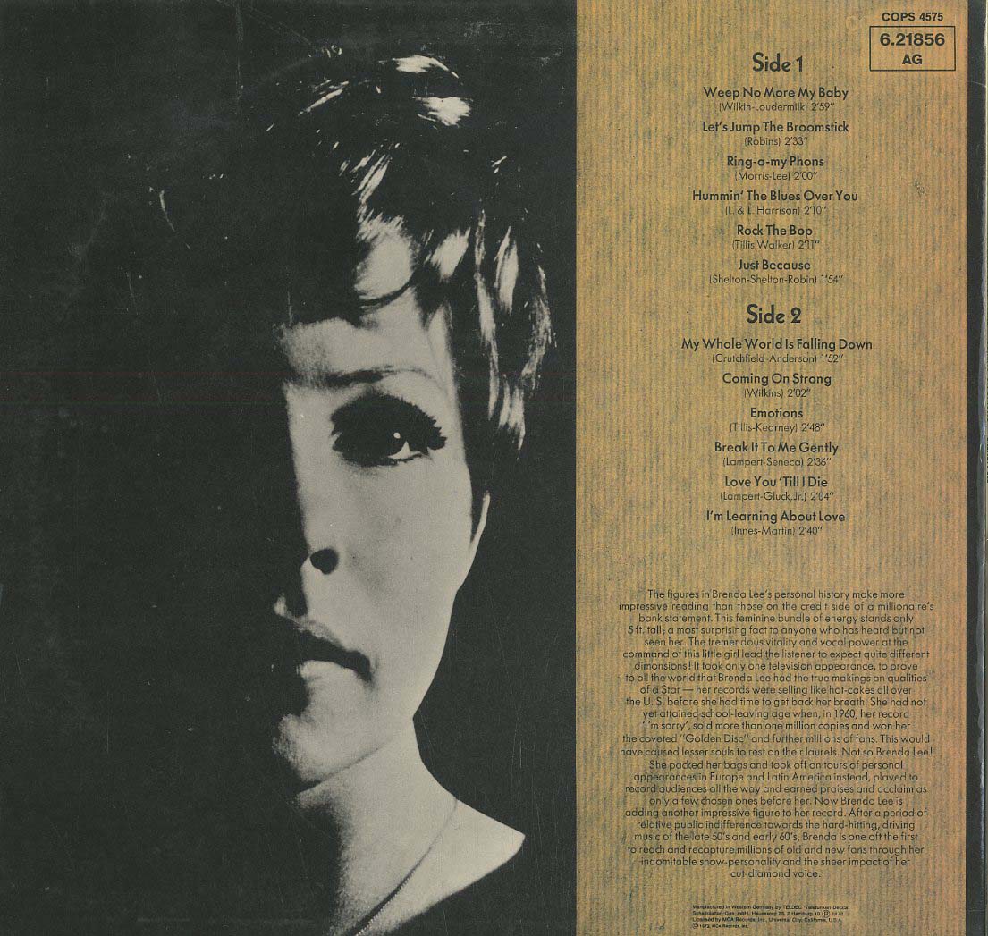 Albumcover Brenda Lee - Comin On Strong (Yestersays Pop Scene)