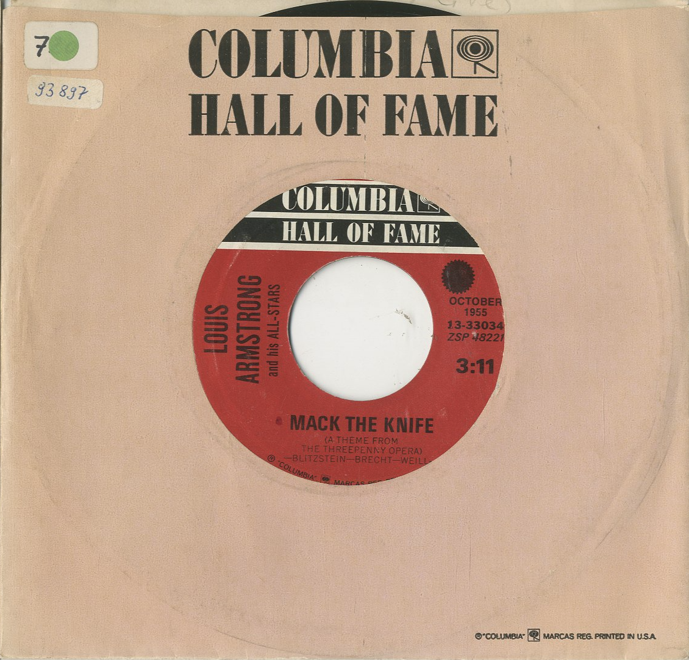 Albumcover Louis Armstrong - Mack The Knife (Live 3:11) / Tin Roof Blues (4:18)(Columbia Hall of Fame) Aufn. Oct 1955 / Apr. 1956