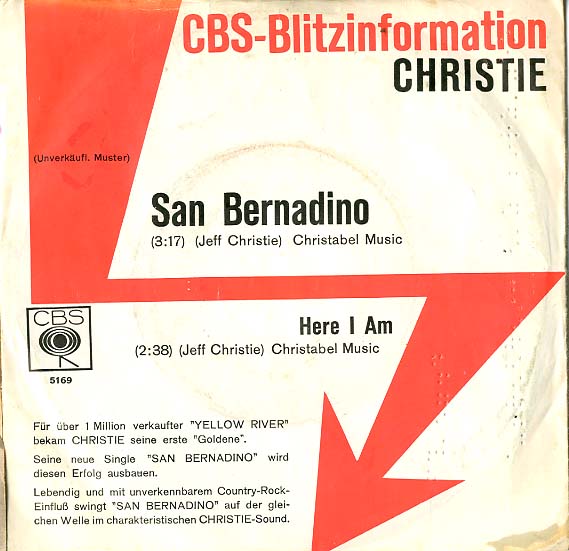 Albumcover Christie - San Bernadino / Here I Am (Promo)